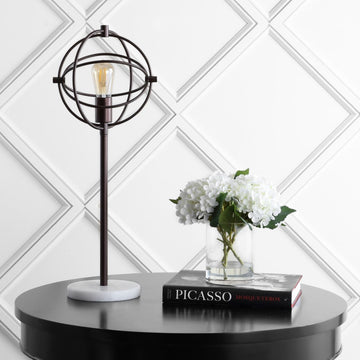 Atomic Caged 26.5" Edison Bulb Metal/Marble Modern LED Table Lamp - JONATHAN Y